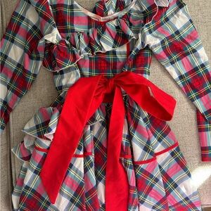 Colorful Plaid Kids Dance Costume with Red Bow